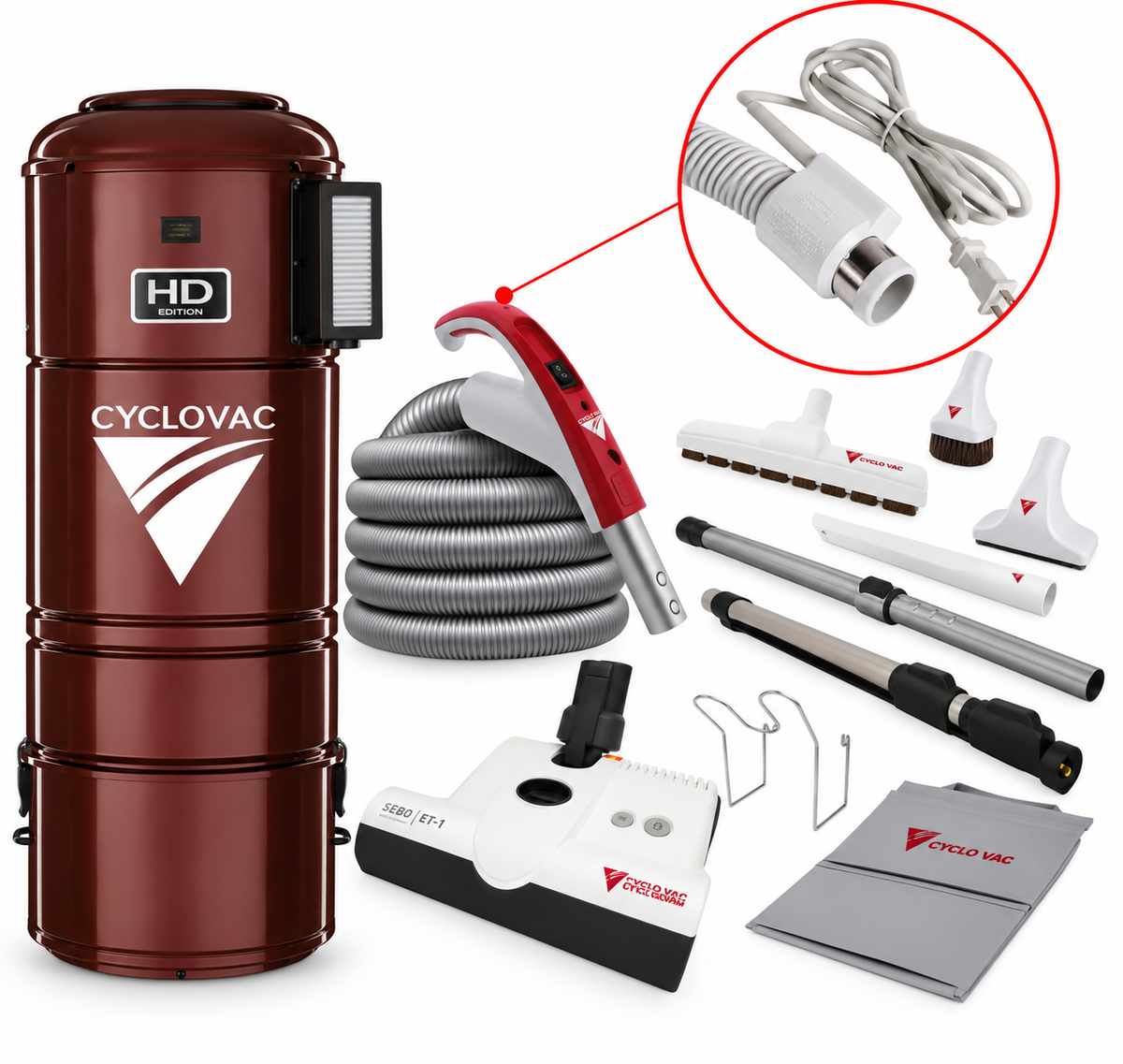 CycloVac HD925 Premium Central Vacuum Package | SEBO ET-1 Powerhead, 35' Electric Hose & FREE Bags