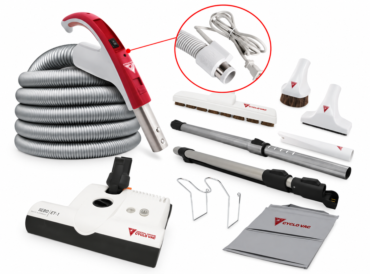 Electric attachment kit 110/24V with Exclusive Cyclovac 35’ hose and handle - Super Luxe brush 12 in. (30.5 cm) and SEBO ET-1 powerhead