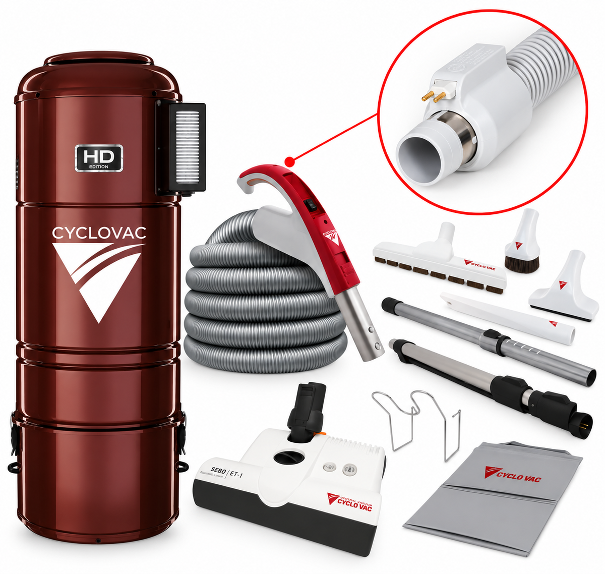 CycloVac HD925 Premium Central Vacuum Package | SEBO ET-1 Powerhead, 35' Electric Hose & FREE Bags