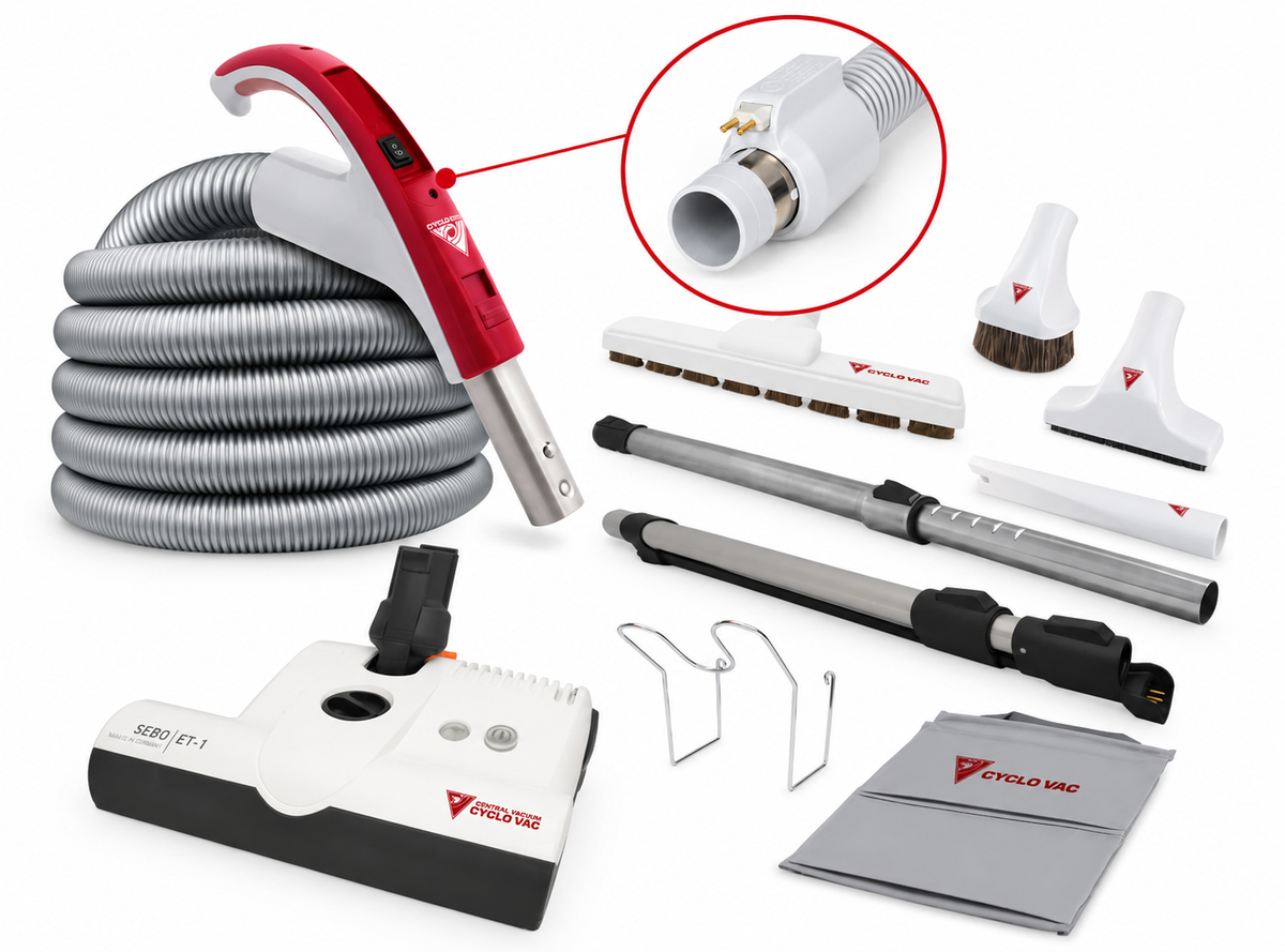 Electric attachment kit 110/24V with Exclusive Cyclovac 30’ hose and handle - Super Luxe brush 12 in. (30.5 cm) and SEBO ET-1 powerhead