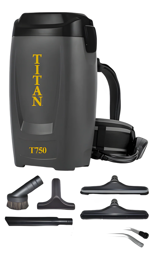 Titan T750 Commercial Backpack Vacuum Corded 6qt 1 1/2” Deluxe Tools